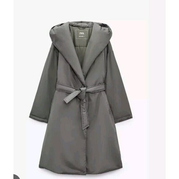 NEW ZARA Green Hooded DOWN COAT JACKET Puffer ZARA HOODED P REF 8073 726 SIZE XS - Picture 6 of 9